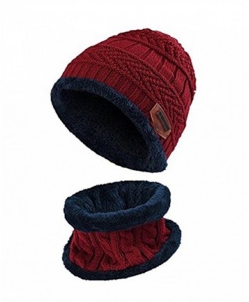 ZZLAY Winter Thick Beanie Hat Scarf Set Slouchy Warm Snow Knit Skull Cap - Red - CC186ASMRC3