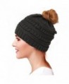 Glamorstar Trendy Messy Bun Beanie Ponytail Knit Hat Stretch Cable Chunky Bun Hat - Black - CS189K7CCIT
