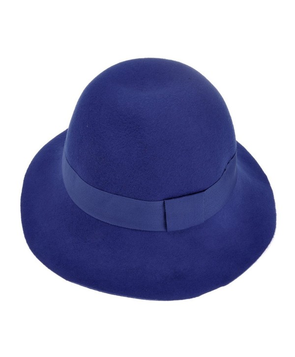 ZLYC Women 100% Wool Fashion Winter Ribbon Felt Fedora Floppy Bowler Hat Cap - Blue - C611PU3DKFV