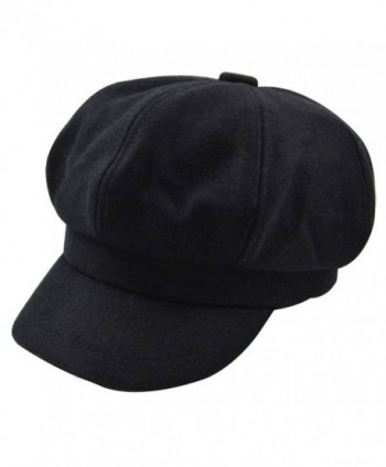 Monique Women Vintage Wool Newsboy Cap Cabbie Hat Fashion Visor Beret Cap Wide Brim Peaked Cap - Black - C918804M689