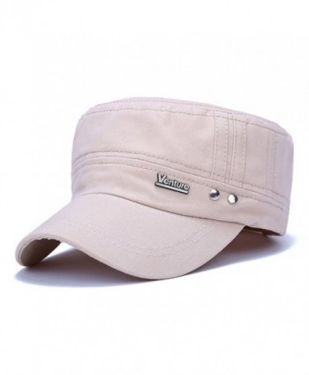 ChezAbbey Solid Brim Flat Top Cap Army Cadet Style Military Ripped Hat Peaked Cap - Beige - CF17YHWYKYW