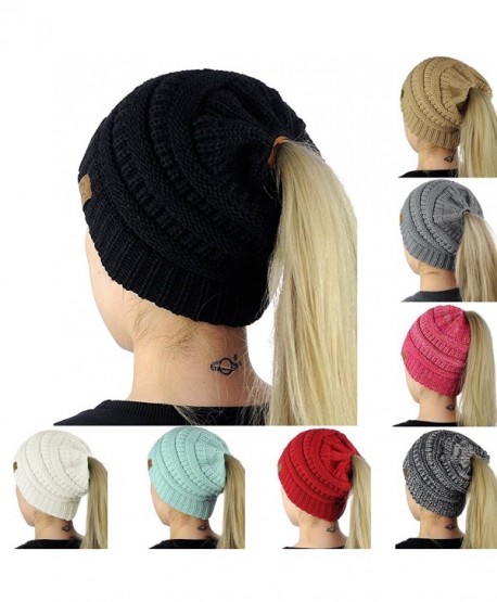 Milkhouse Womens Ponytail Cap- Warm Beanie Tail Knitted Hat - Black - CS189COMQL9