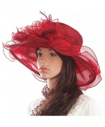 Original One Women's Organza Feather/Veil Party Occasion Event Kentucky Derby Church Dress Sun Hat Cap - Red - CD127B8MNHN