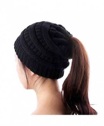 Ponytail Beanie Hat- Warmhoming BeanieTail Trendy Knit Hat Winter Hats for Women - Black - C7188C78LOQ