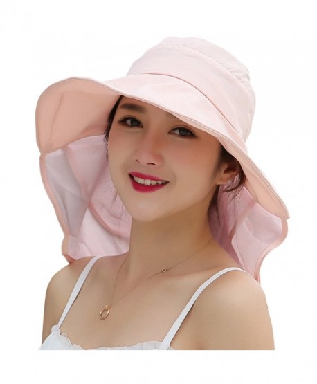 Lanzom Women Large Brim Adjustable Quick-Drying Outdoor Sun Hat With Net Protection - Pink - CC17YREZSU9