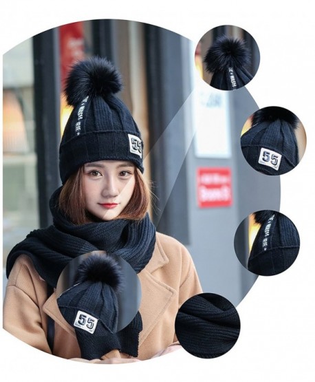 Women Winter Warm Scarf and Hat Lady Knitted Thick Scarves - Black - CE187NSCTWL