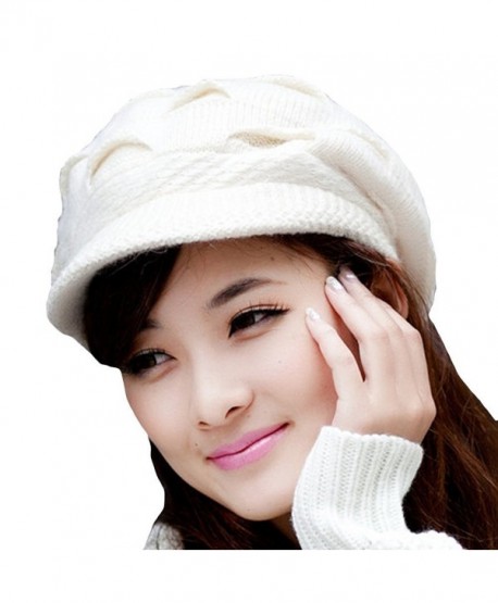 Winter Warm Slouchy Knit Fluffy Beanie Cap Crochet Rib Brim Hat for Women Girls White - CC11PKD3Z3X