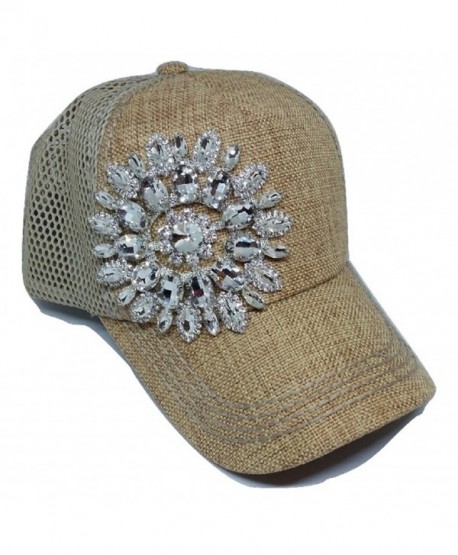 Olive & Pique Women's Big Rhinestone Flower Ball Cap With Net Back - Natural - CI12CC2EHE5