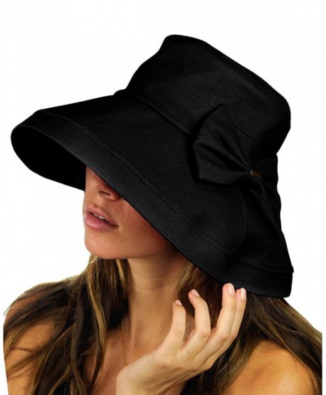 NYFASHION101 Women's Summer Packable Bow Accent Foldable Brim Beach Sun Hat - Black - CF12CU9TJ25