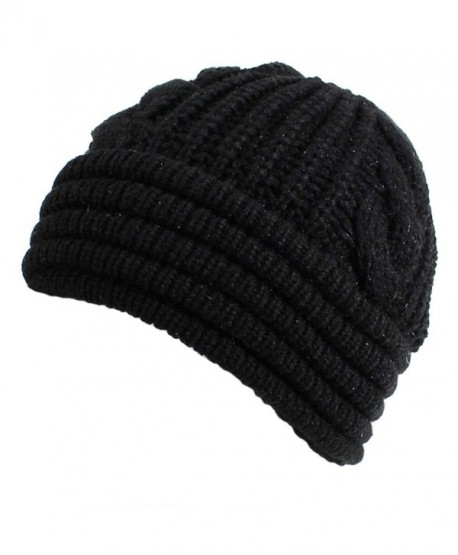 AN Womens Winter Knit Beanie Hat Plush Fleece Lined Many Colors - Black Cable - C212MYEI2PC