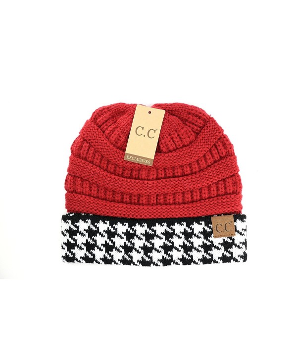 Crane Clothing Co. Women's Houndstooth CC Beanie - Crimson - CI1859OWW4Q