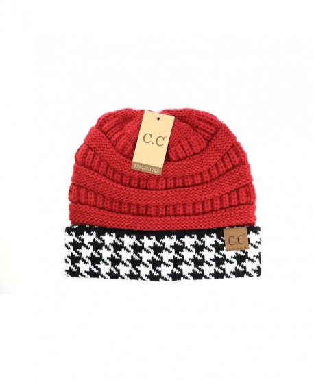 Crane Clothing Co. Women's Houndstooth CC Beanie - Crimson - CI1859OWW4Q