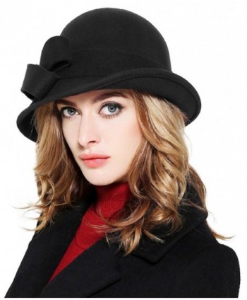 Women Solid Color Winter Hat 100% Wool Cloche Bucket With Bow Accent ...