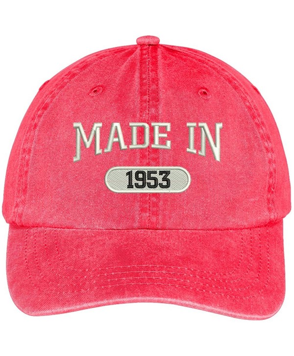 Trendy Apparel Shop 65th Birthday - Made In 1953 Embroidered Low Profile Washed Cotton Baseball Cap - Red - CA12O5QPZTW