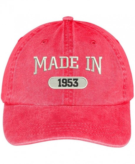 Trendy Apparel Shop 65th Birthday - Made In 1953 Embroidered Low Profile Washed Cotton Baseball Cap - Red - CA12O5QPZTW