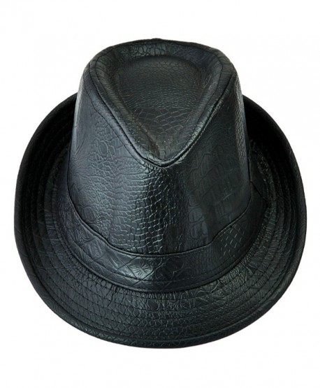 Samtree Fedora Hats For Women Men-Classic PU Leather Panama Cap Jazz Hat - 02-black - C517YTGG5NS