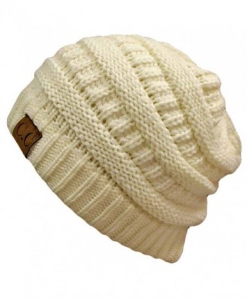 Winter White Ivory Thick Slouchy Knit Oversized Beanie Cap Hat-One Size-Ivory - CM110UC2EUT