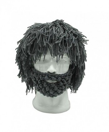 Men's Barbarian Knitted Beard Hats Warm Winter Caps Funny Party Mask Grey - C312O55OIBC