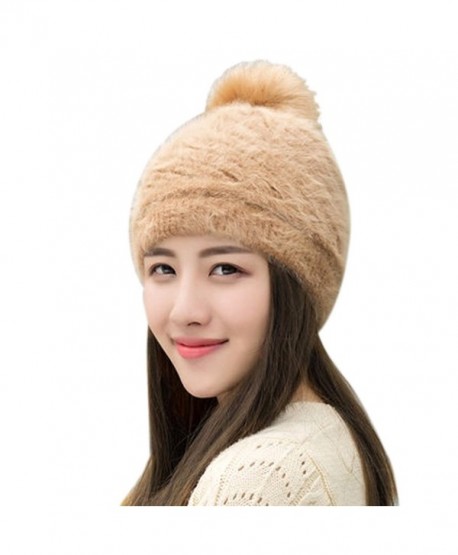 CJYXT Winter Hat Women Plus Velvet Thickening Woolen Yarn Caps Warm Ear Protection Knitted Hats - Khaki - CE188TOL6MY