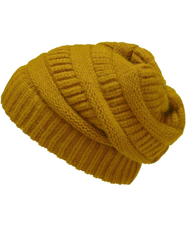 NEOSAN Womens Men Knit Winter Stretch Thick Slouch Beanie Hats Chunky Skull Caps - Solid Mustard - CB184YMQG89