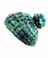 The Hat Depot 700HAT-50 Multi Color Knit Beret Tam Hat with Pom Pom - Blue/Green - CT128LYVVJH