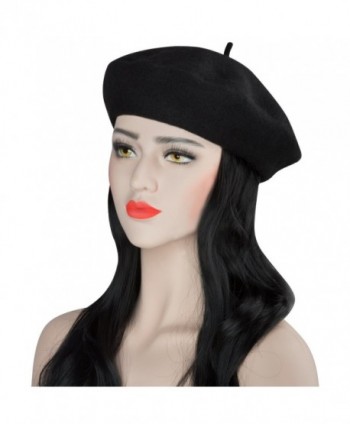 French Beret- Lightweight Casual Classic Solid Color Wool Beret - Black ...