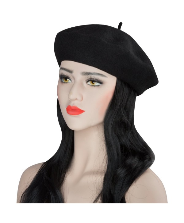 Acecharming French Beret- Lightweight Casual Classic Solid Color Wool Beret - Black - CU124TQQXSF