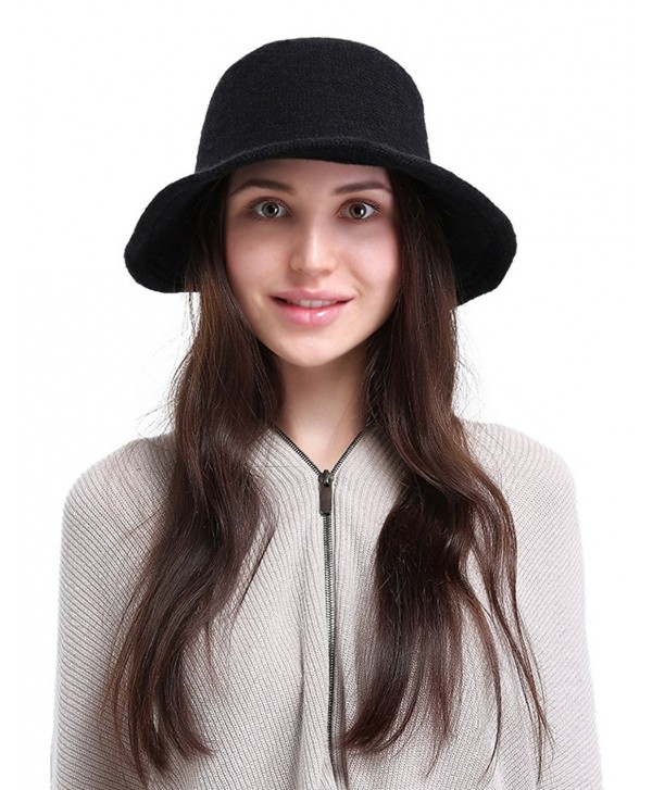 La Vogue Women's Vintage Style Autumn Winter Bucket Hat With Bowknot - Black - CT12N1BB3KV