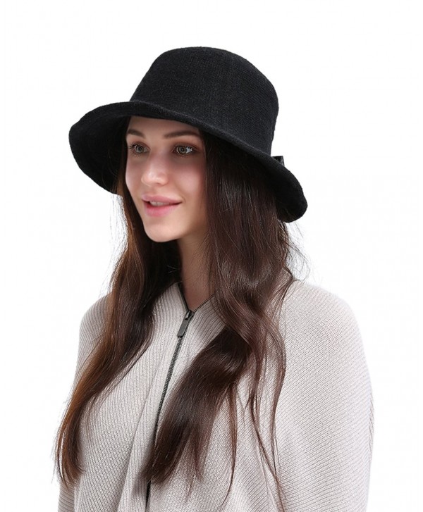 Women's Vintage Style Autumn Winter Bucket Hat With Bowknot - Black ...
