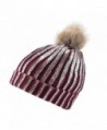 Winter Chunky Knit Party Metallic Shiny Beanie Skull Pom Pom Hats Cap - Burgundy Silver - CG1863GDZ9Q