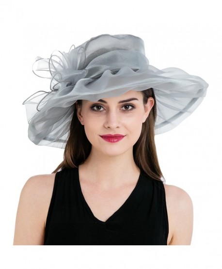 Dantiya Women's Colorful Organza Kentucky Wide Brim Bow Derby Sun Hat - Silver - C612GSWKQBN