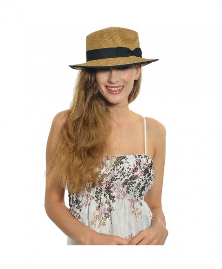 Fanny Straw Flat Sun Hat with Bow F239 - Brown - C711WHG8LPN