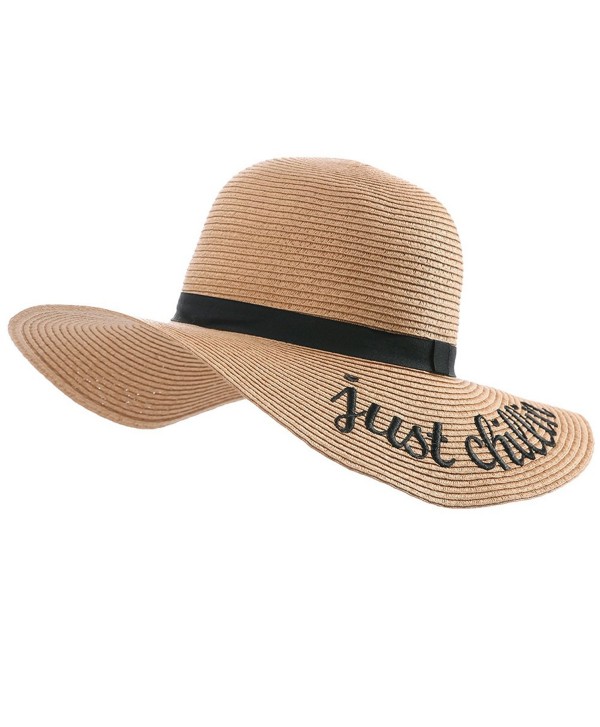 Womens Floppy Panama Straw Summer Beach Sun Hat Foldable - Coffee_just Chillin - CT184X53KTG