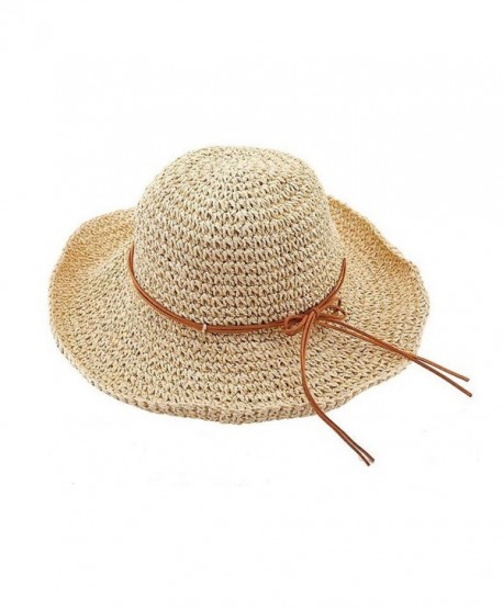 Glamorstar Women's Summer Beach Cap Foldable Braid Sun Straw Hats - Rice - CR12G44N991