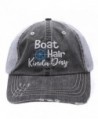 Turquoise Boat Hair Kinda Day Women Embroidered Trucker Style Cap Hat - CJ17AADHU0X