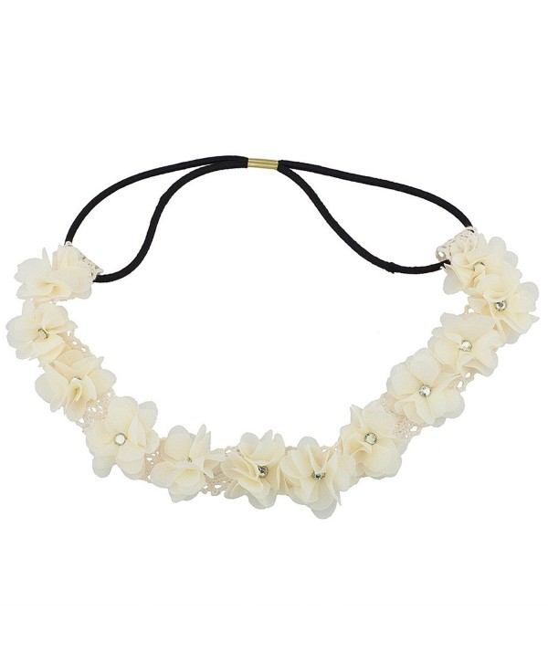 Lux Accessories White Floral Flower Crystal Lace Stretch Headband - CA1290XYWCB