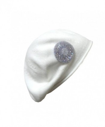 Landana Headscarves Cotton Beret With Applique - White - Lavender Bead Circle - CR127MSPP59