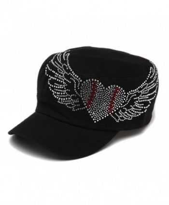 Spirit Caps Women's Baseball Clear Stone Heart Adjustable Cadet Cap - Black - CI11LK53PUN