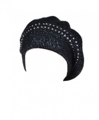 Women Black Rhinestone Rabbit Beret