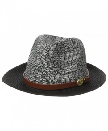 La Fiorentina Women's Straw Brim Hat With Leather Strap - Black/White - C511VMS3XUP