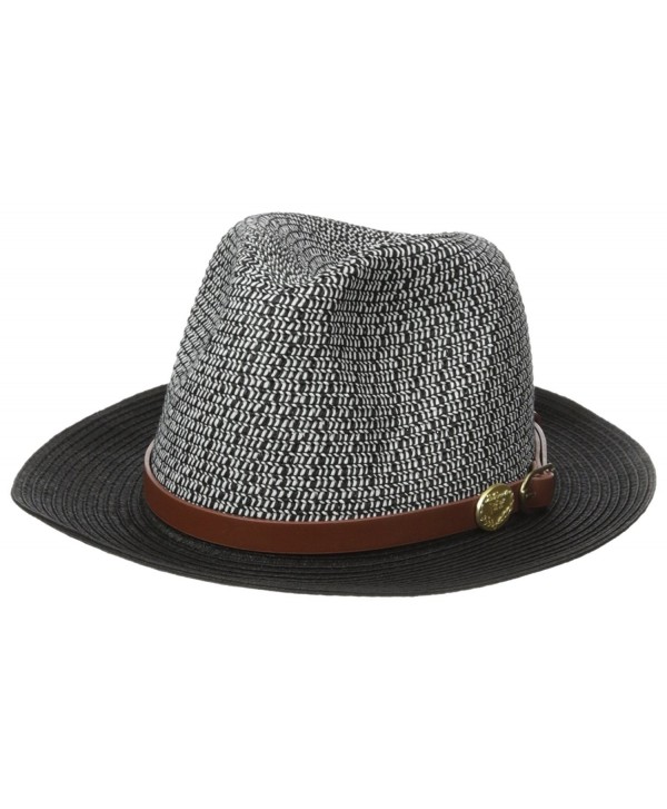 La Fiorentina Women's Straw Brim Hat With Leather Strap - Black/White - C511VMS3XUP