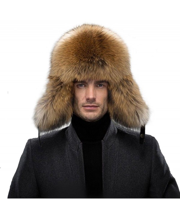 QUEENFUR Men's Fur Hat - Winter Real Raccoon Fur Cap Fox Fur Genuine Leather Russia Aviator Hats - A-raccoon Fur - C212MBDJGS7