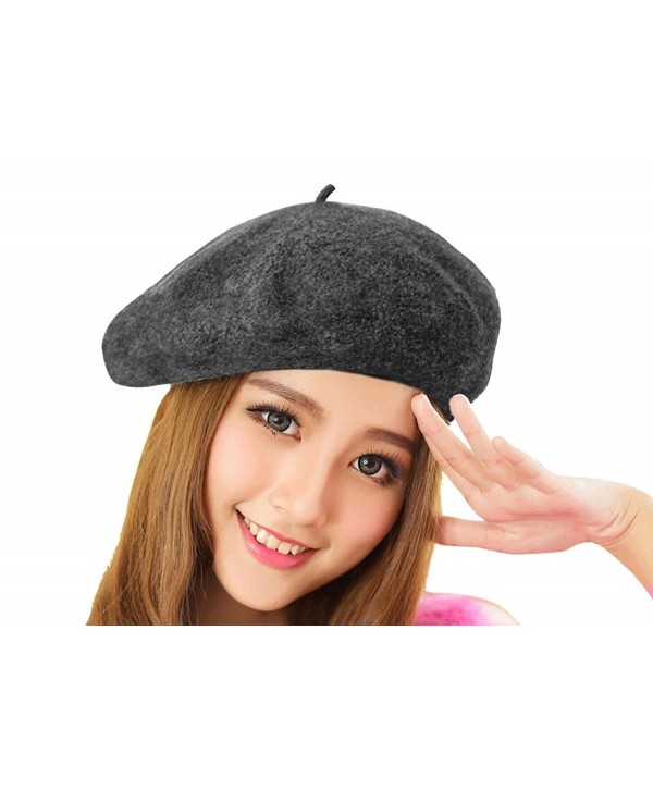 Chic 100% Wool Winter Warm Classic French Beret Beanie Hat Cap for Women Girls - Solid Color - Grey - C212N4ZL0I2