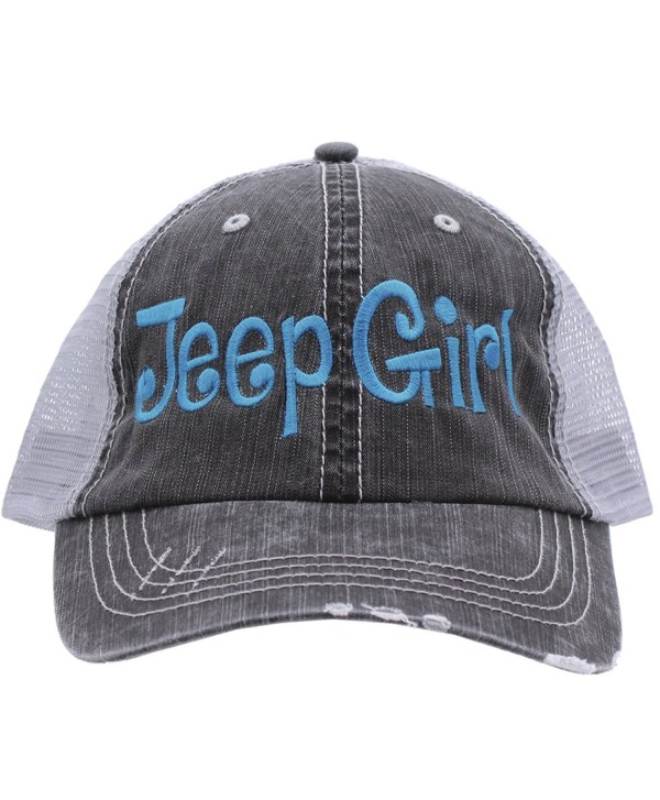 Jeep Girl Embroidered Trucker Style Cap Hat Grey Grey Rocks any Outfit Turquoise - CS17YIS7N7S