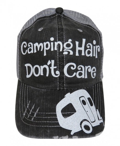 White Glitter Camping Hair Don't Care Grey Trucker Cap Hat Camper - CJ12JGTMZ19