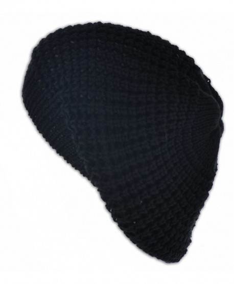 Knit Crochet Beanie Tam - Black - CJ11HD8HJXZ