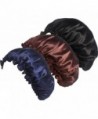 Ababalaya Women's 3pcs Soft Elastic Silk Solid Nightcap Hair Care Chemo Beanie - Black+navy Blue+coffee - CV185Z2NIUW
