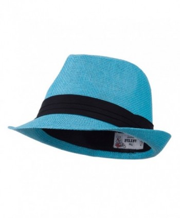 Pleated Hat Band Straw Fedora Hat - Turquoise W18S37F - CP11E8U1N8N