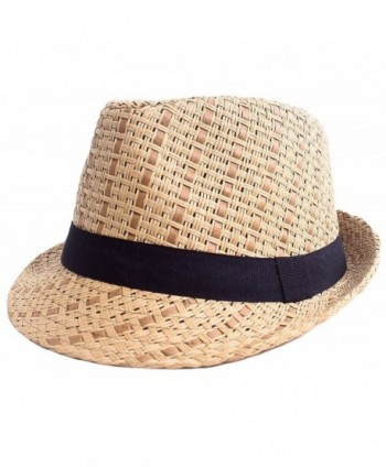 Straw Fedora Hat Men / Women's Summer Short Brim Beach Cap with Band - Brown Hat With Black Band - CV184RN59YD