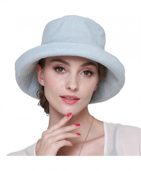 LITHER Women's Sun Protective Cotton Bucket Hat for Summer Beach Hat - Light Blue - CO17YY2LMGY